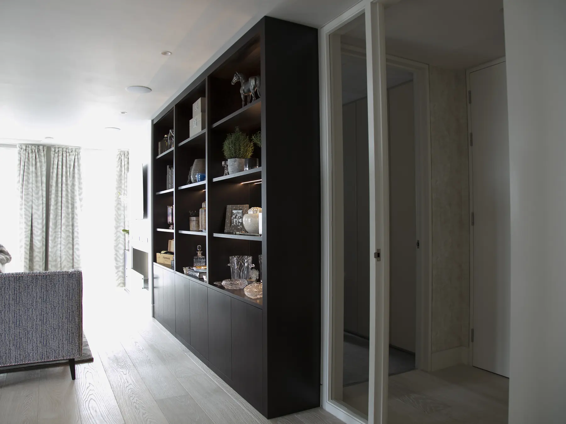 Full-height side view of bookcase
