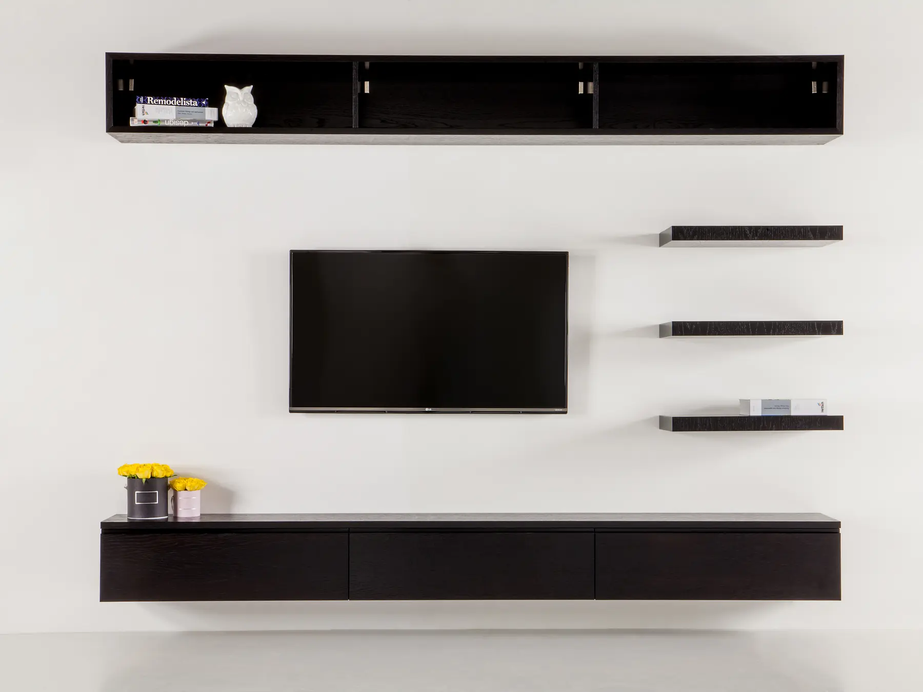Black media wall front view