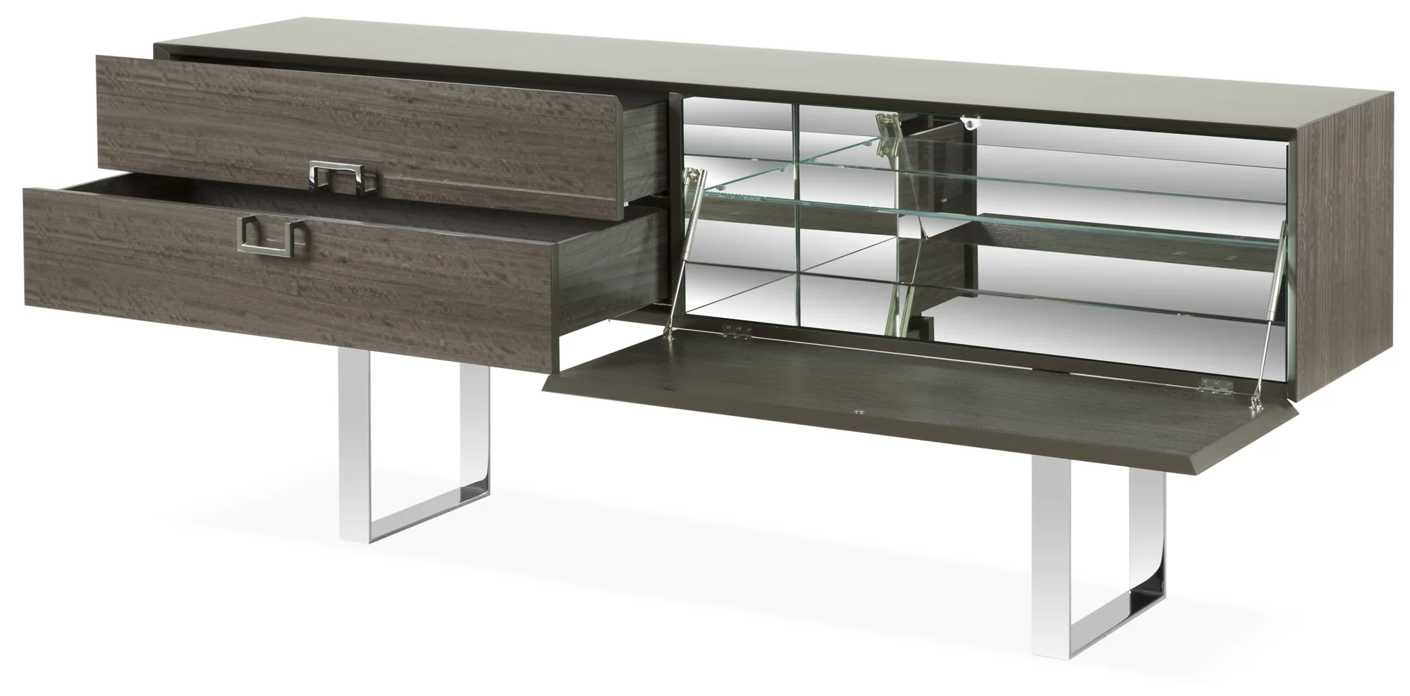 Open sideboard showing drawers and concealed storage