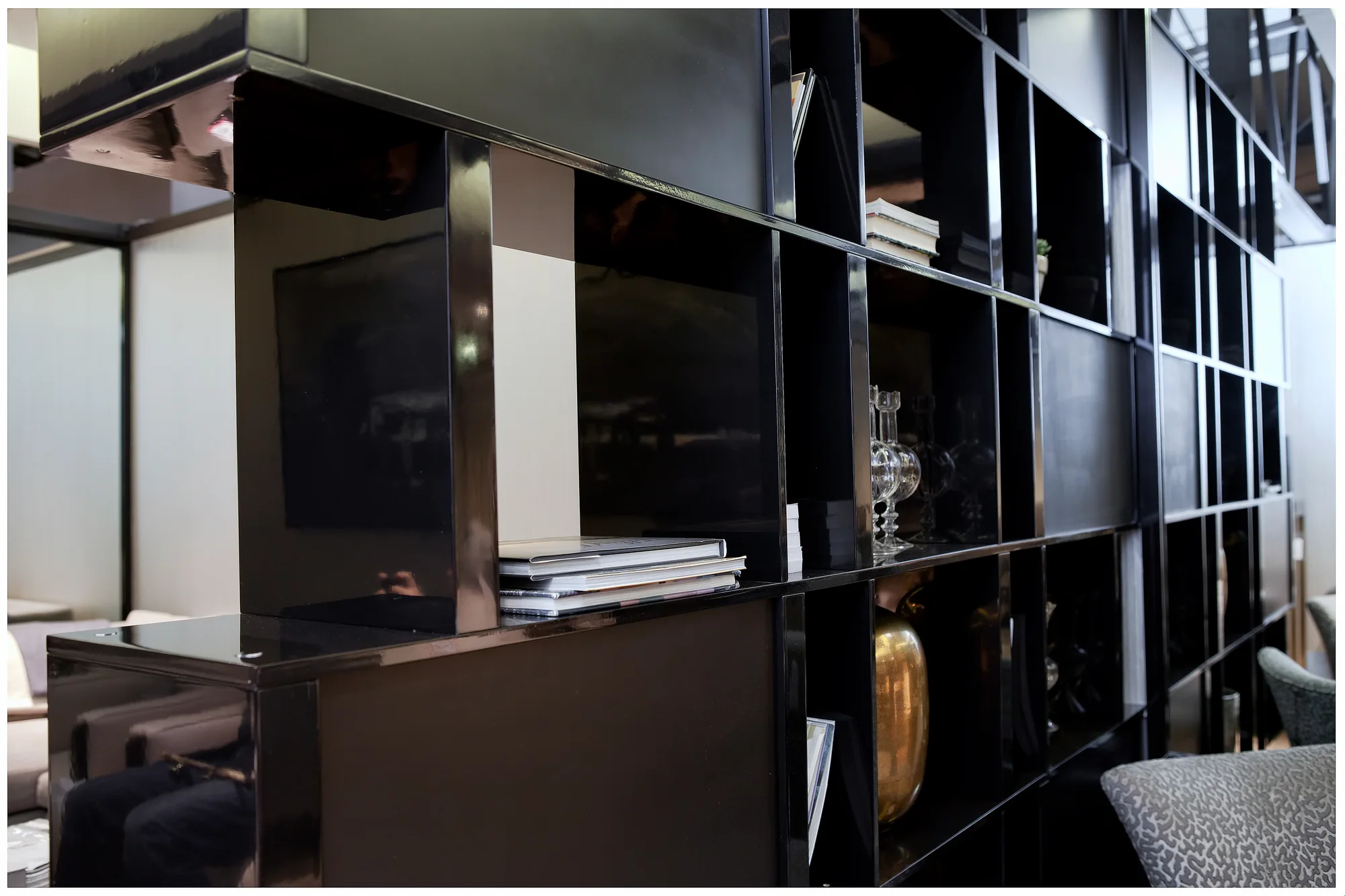 Structural detail showing the repeated shelving grid