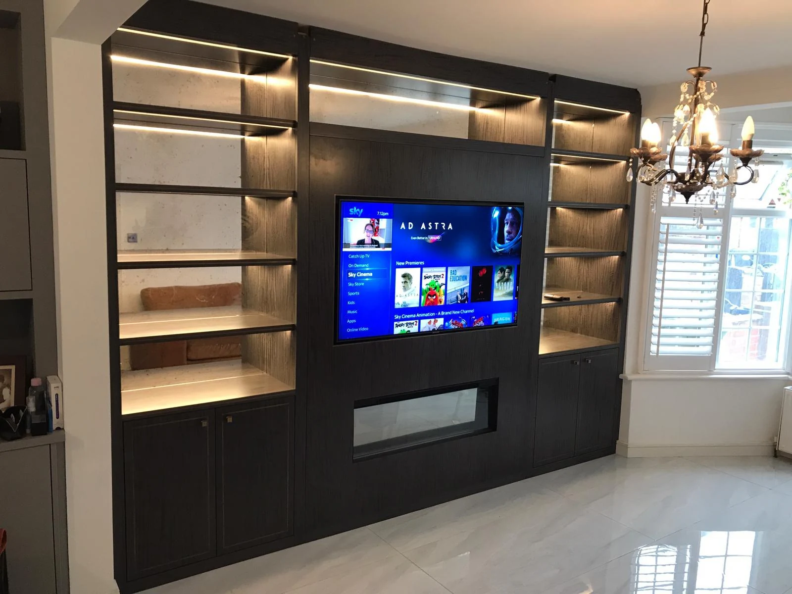 Wide angled view of the finished charcoal media wall.
