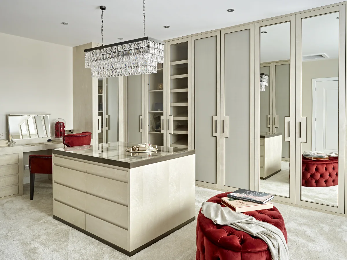Full view of the dressing island with the matching dressing table behind