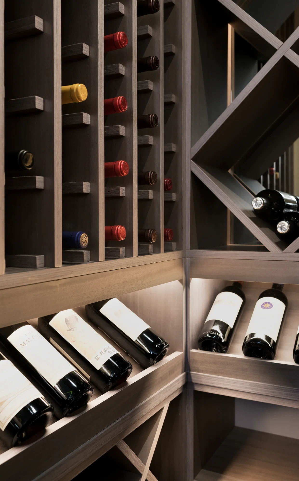 Bottle storage detail in wine cellar